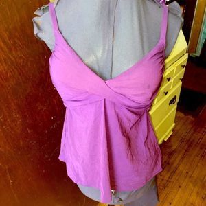 Lands End Purple V-neck drape swim top